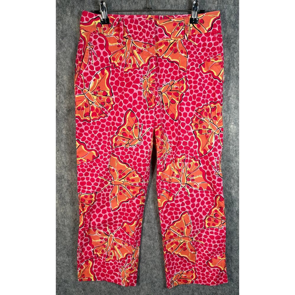 Lilly Pulitzer Liza Pink Orange Womens Size 2 (XS) Butterfly Capri Pants Old Tag